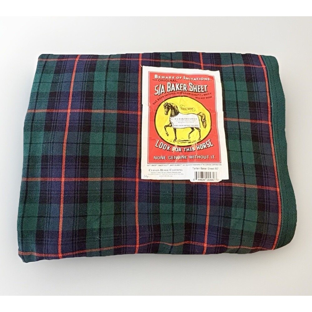 New Curvon 80” HTF Green Blue Tartan Plaid Baker 5A Stable Sheet Horse Blanket
